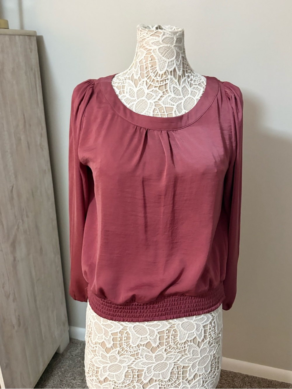 LOFT Mauve Rose Long-Sleeve Blouson Top